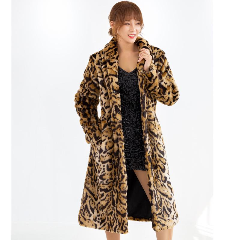 QQs Women Leopard Faux Fur Coats Winter Warm Thick Hooded Jacket Mid-length Imitation Fox Fur Coat Young Coat Winter Women's Retro Fashion
