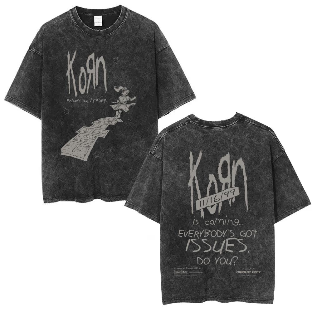 Korn Follow The Leader Got The Life Washed T Shirts Men Women Classic Metal Gothic Rock Band Tshirts Vintage Oversized Tshirt