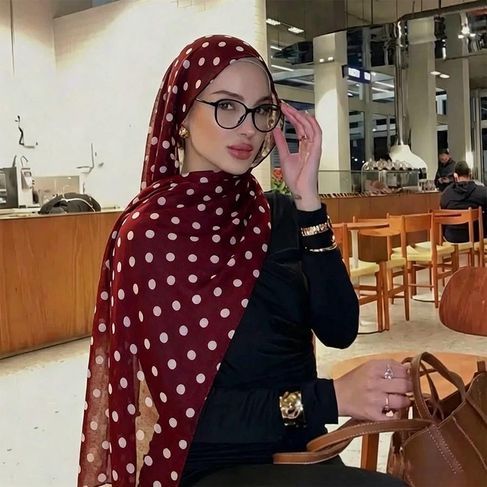Versatile Cotton Long Scarf Breathable Classic Pattern Headscarf New Style Polka Dot Shawl Travel