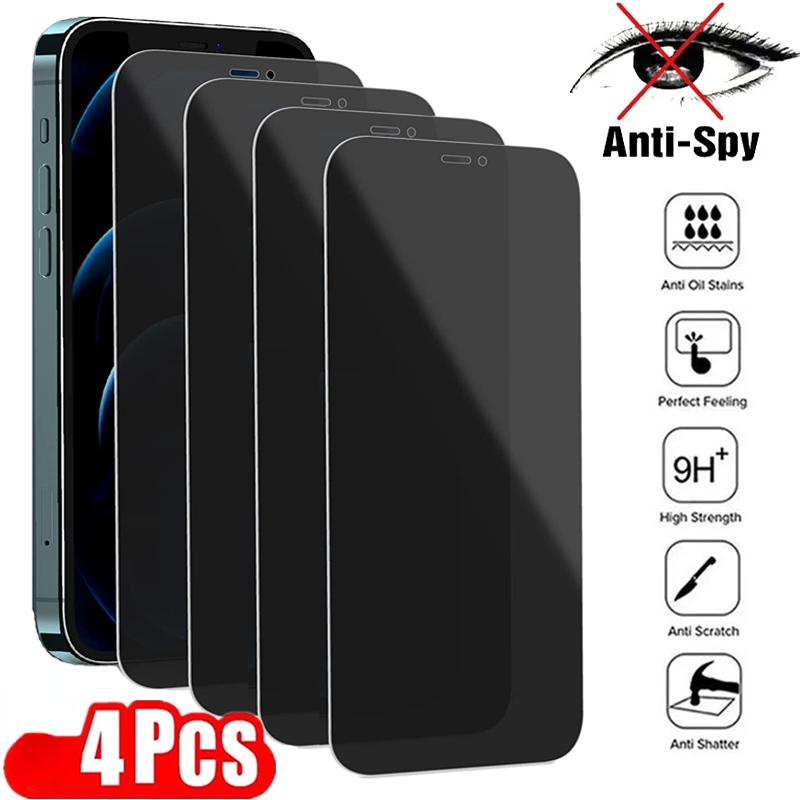 4 шт. защитные пленки для экрана конфиденциальности для IPhone 12 13 Pro Max Mini 7 8 Plus, антишпионское закаленное стекло для IPhone 11 14 Pro MAX XS XR X