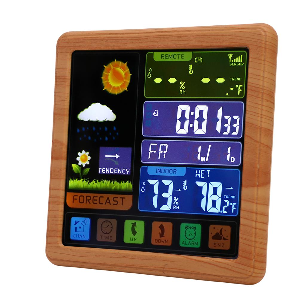 Cordless Weather Station, Color Touchscreen Weather Clock, Indoor Outdoor Thermometer Hygrometer with Remote Sensor,