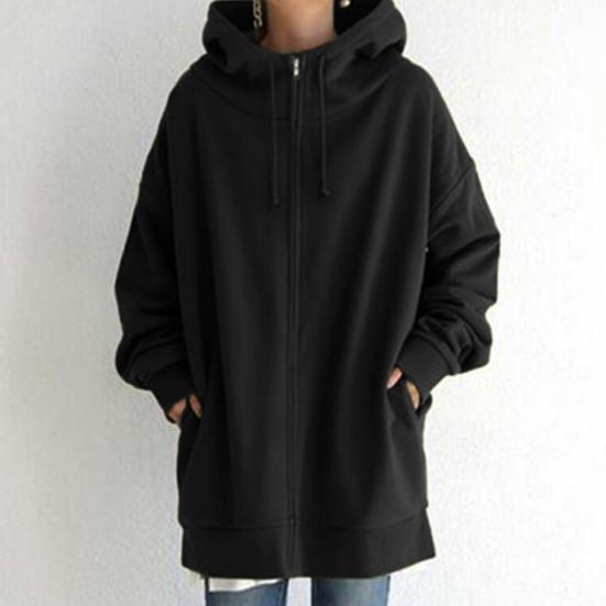 Женская длинная куртка с капюшоном на молнии и однотонная туника на шнурке, толстовка с открытым передом, кардиган, пуловер с капюшоном, пальто