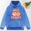 Just Peach Illustration Printed Female Washed Streetwear Pullovers Cotton Sportswears Casual Pocket Hoody