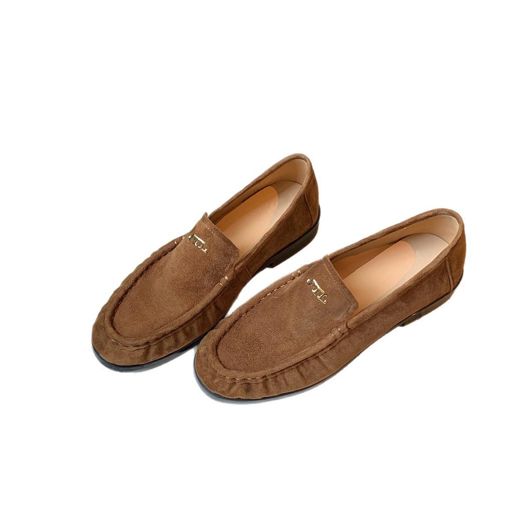 Версия из коровьей кожи~ виноградный ма старые деньги ветер круглый носок плиссированный ретро низкий каблук для работы универсальные ленивые лоферы женские