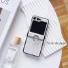 Leather Woven Ring Holder Phone Case for Samsung Galaxy Z Flip 6 5 4 3 Flip5 Flip4 Flip3 5G Protective Shockproof Cover