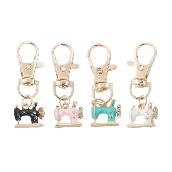 4 шт. брелок для швейной машинки, инкрустированный блестящими стразами, металлическое изделие, устойчивый к ржавчине, брелок, аксессуар для рюкзаков