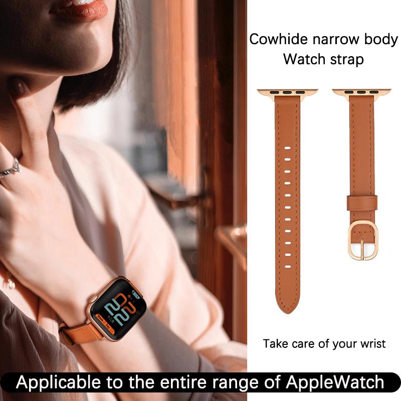 Ремешок для часов Тонкий кожаный ремешок для Apple Watch Band Ultra 49 мм 44 мм 42 мм 38 мм 41 мм 45 мм женский браслет для iWatch Series se 8 7 6 5 4 3 2 1