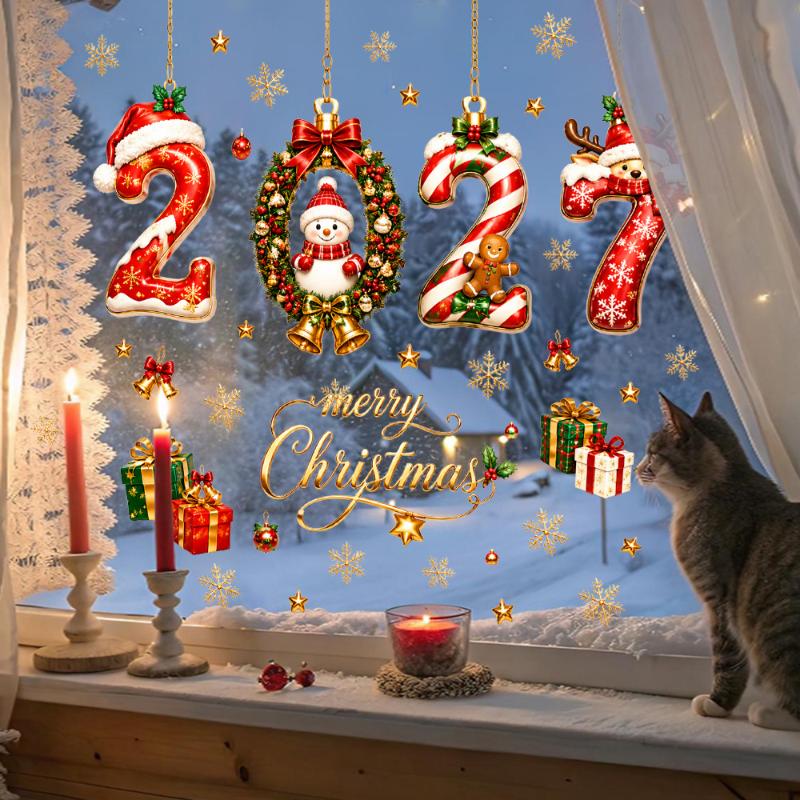 Christmas Static Cling Gingerbread Number Decals 2027 New Year Window Stickers for DIY Holiday Home Party Decorations