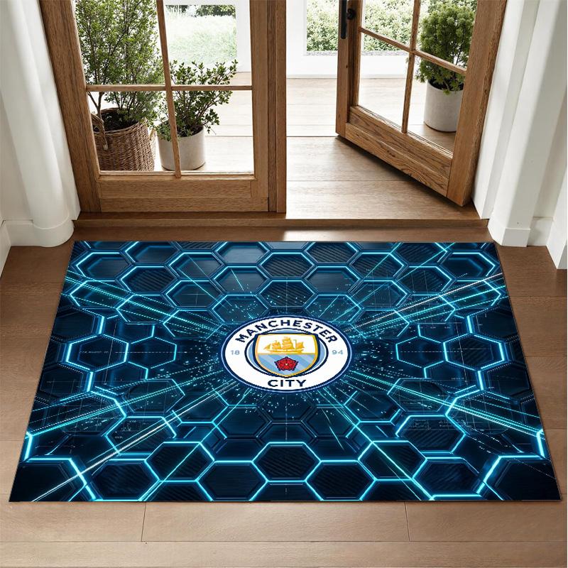 Manchester City Design Crystal Velvet Rug Soft Decorative Mat for Bedroom Entrance