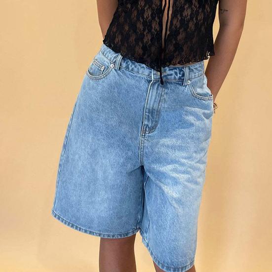 Женские джинсовые шорты длиной до колена с карманами, мешковатые джинсовые шорты-бермуды со средней посадкой, прямые джинсы, короткие брюки