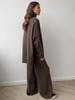 Women's Autumn/Winter High-Neck Sweater and Knit Pants Set - European/American Style, Loose Fit, Thick, Casual