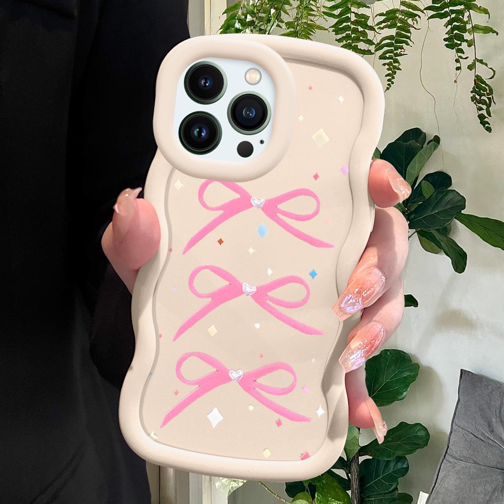 Bow Pattern Phone Cover for iPhone 11 12 13 14 15 Pro Max 6 6S 7 8 Plus Xs Wave Edge Shockproof Protective Rubber Case