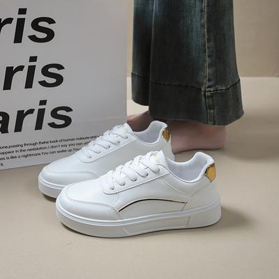 Женская повседневная обувь большого размера 2025 весна и осень новая низкая простая спортивная маленькая белая обувь на толстой подошве с круглым носком