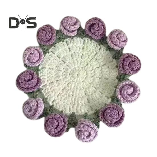 Набор для вязания крючком подставки под стакан с дизайном букета роз, материал из пряжи, устойчивой к усадке, трансформируемая подставка под стакан в виде цветка, подарок ручной работы на день рождения