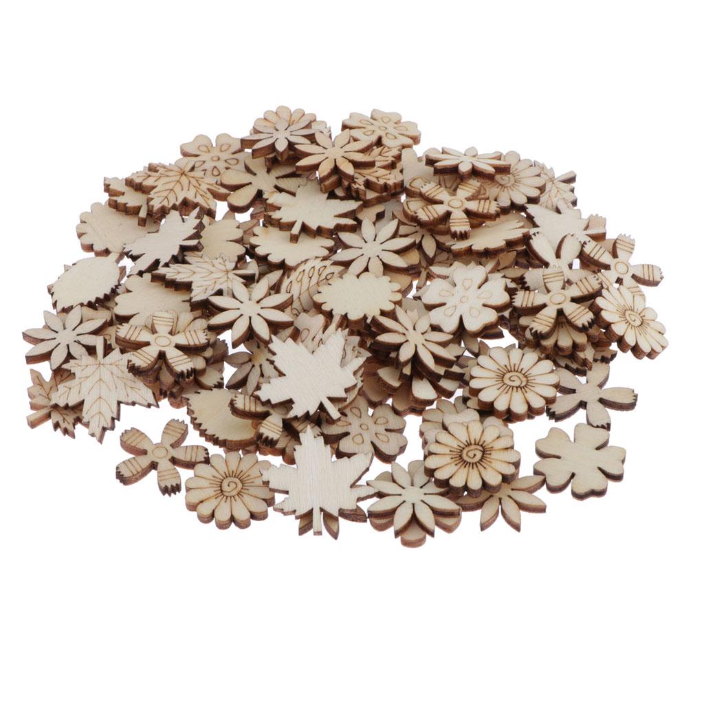 100 Pieces Flower and Leaf Wooden Ornaments Crafts DIY Scrabook Cardmaking