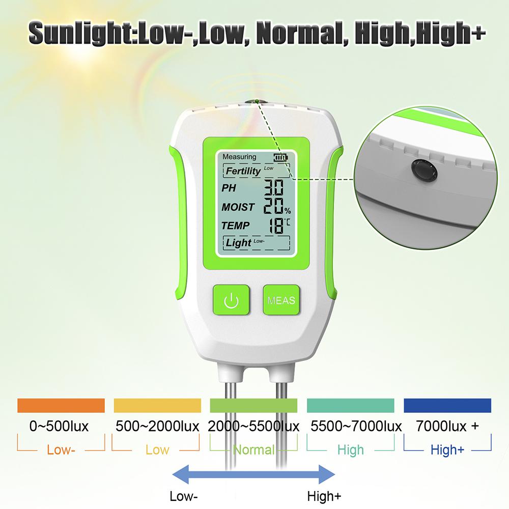 New 3/5 in 1 Soil Tester Soil PH Meter PH Sunlight Moisture Temperature Humidity Fertility Sensor for Garden Greenhouse