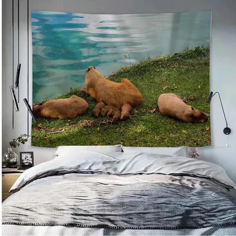 Гобелен с изображением животных капибары, украшение для офиса, гостиной, настенный гобелен для дома
