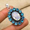 Milky Opal, Blue Topaz Gemstone 925 Sterling Silver Handmade Antique Jewelry Gift For Mother Pendant