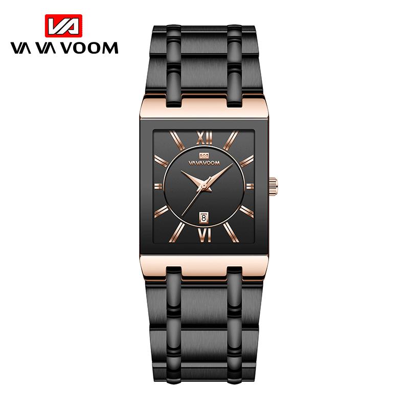 VA VA VOOM Men Watches Fashion Top Brand Luxury White Square Waterproof Quartz Wristwatch Stainless Steel Date Clock Mens Casual Business Watch