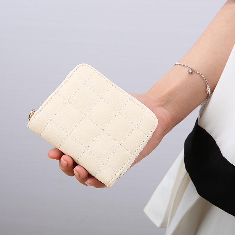 Women Fashion Small Zipper Wallet with Coin Purse PU Leather Plaid Purses Ladies Cute Mini Version Small Card Pack