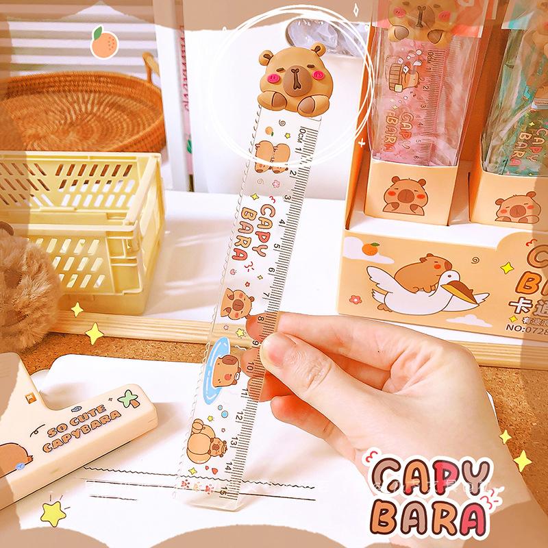 1 Piece Cute Capybara Straight Ruler Kawaii Stationery Funny Drawing Office School Measuring Drawing