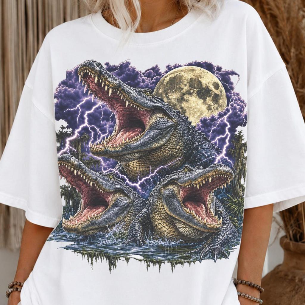 Lightning Alligators Shirt, 90S Bootleg Animal Graphic Tee, Comfort Colors Cotton