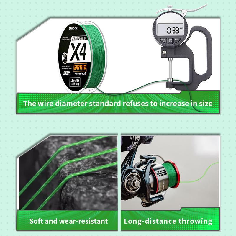 Oem Kwdiss 100m 4-strand Pe Monofilament Braided Fishing Line Ultra-abrasion-resistant Bite-proof Saltwater Boat Beach River