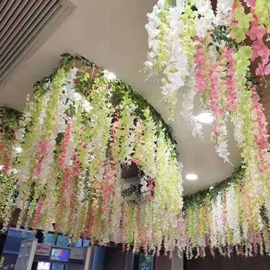 Искусственные цветы глицинии Поддельная глициния Вьющаяся гирлянда Искусственная шелковая цветочная нить для свадебной арки Церемония Вечеринка Сад Дом Декор для фона