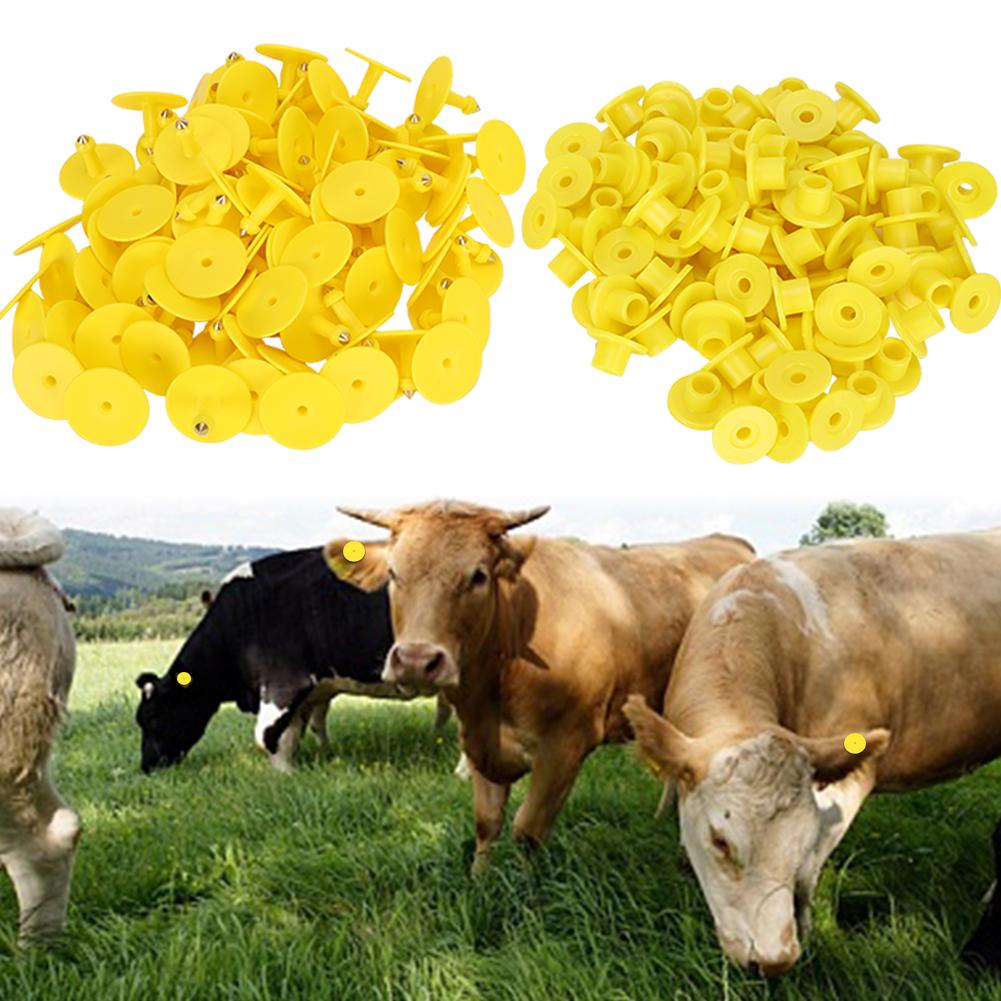 100pcs Animal Ear Tag Plastic Identification Card Anti Lost Marker for Farm Cattle Sheep PigsYellow