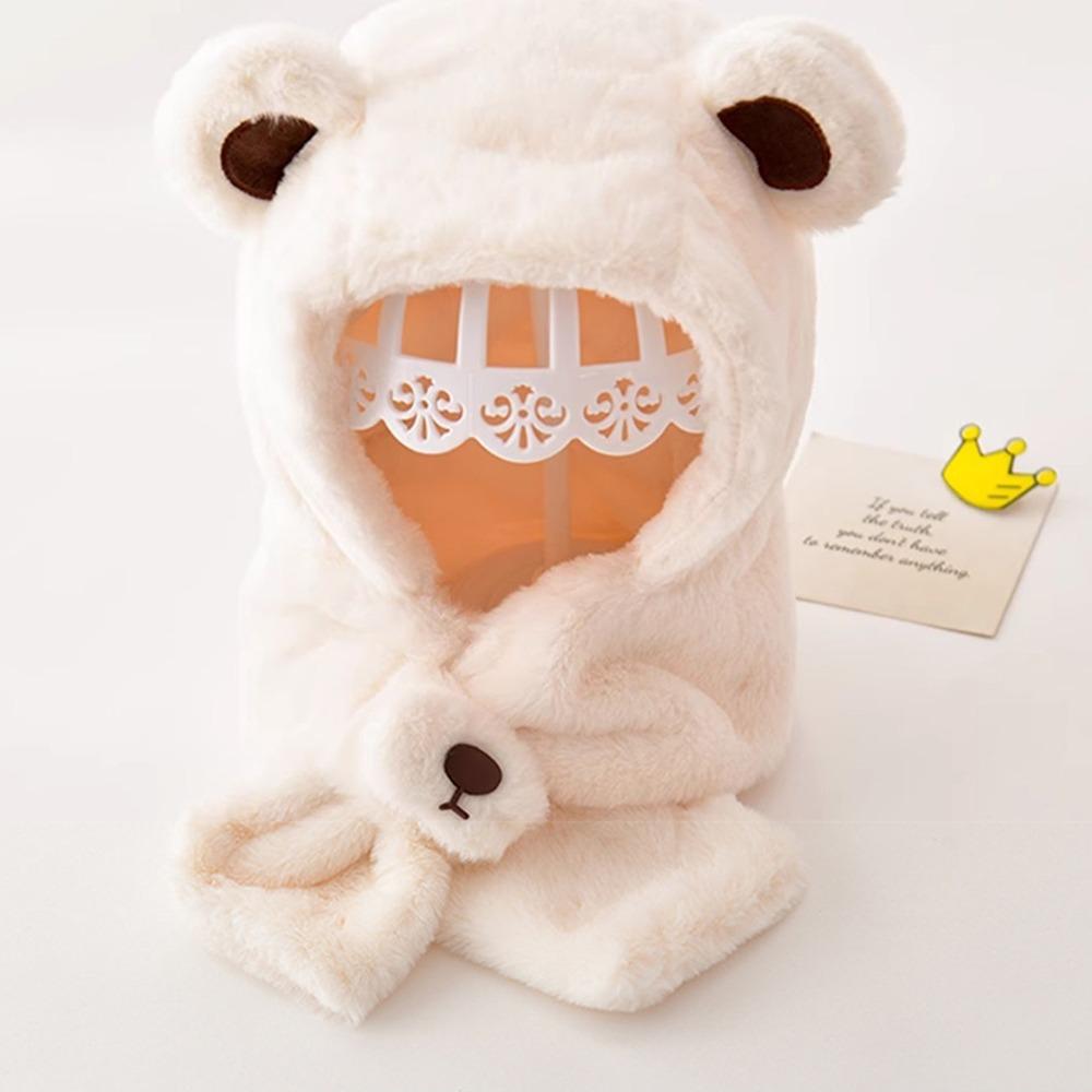 Solid Color Children Fleece Hat Fashion Design Plush Hat with Scarf Outdoor Bear Plush Hat Kid