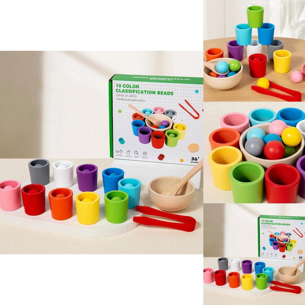 Wooden Montessori Color Sorting Cups Educational Toy For Childrens Cognitive Development