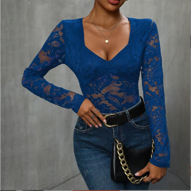 Модный цельный боди женский с длинным рукавом кружевной летний комбинезон нижнее белье