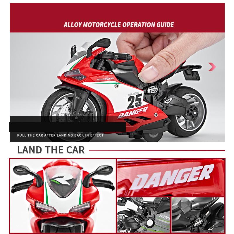 1/12 масштаб Ducati, литая под давлением модель мотоцикла, игрушка, игрушка с откатом со звуком и светом для детей, коллекция подарков для мальчиков и девочек
