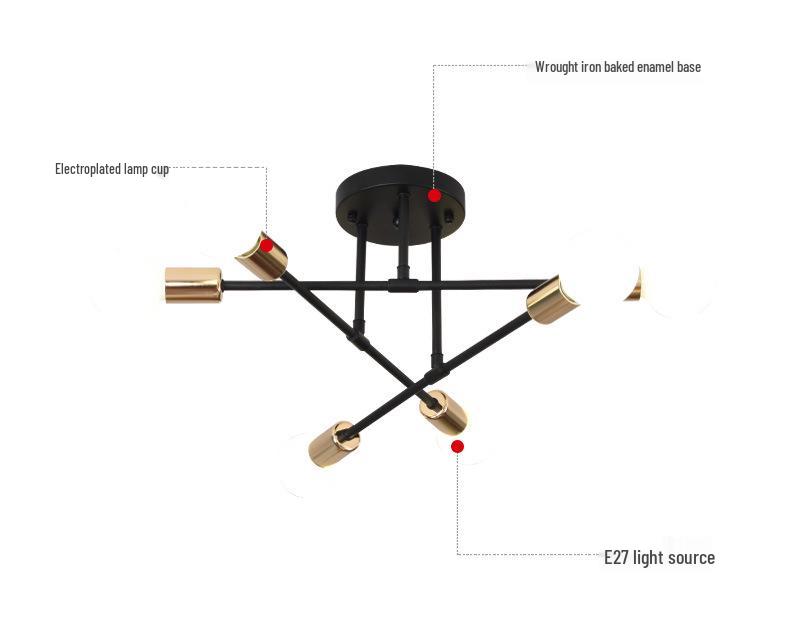 Modern Industrial Multi-Head Wrought Iron Ceiling Light for Living Room or Bedroom