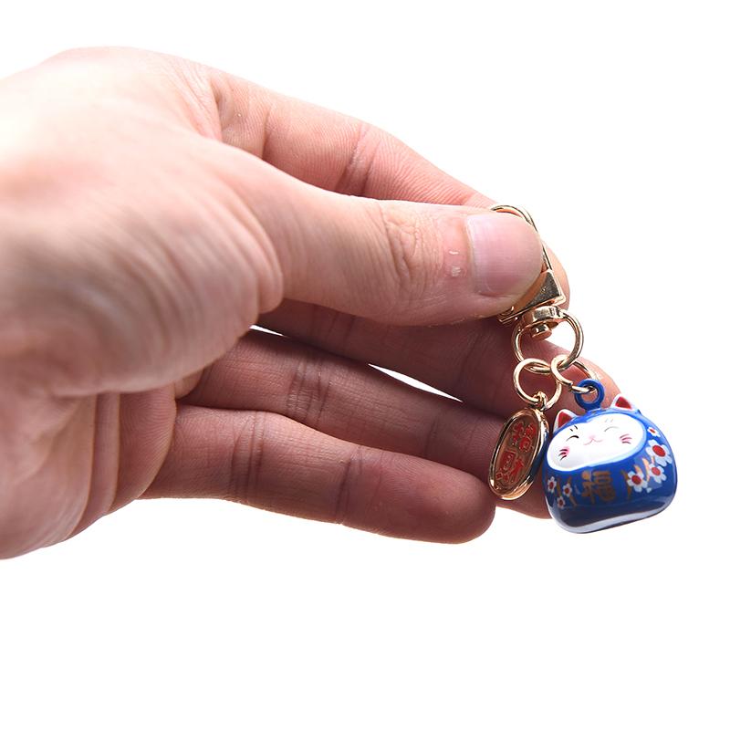 Japanese Cute Lucky Cat Keychains Car Bag Decor Water Sound Bell Pendent Charm
