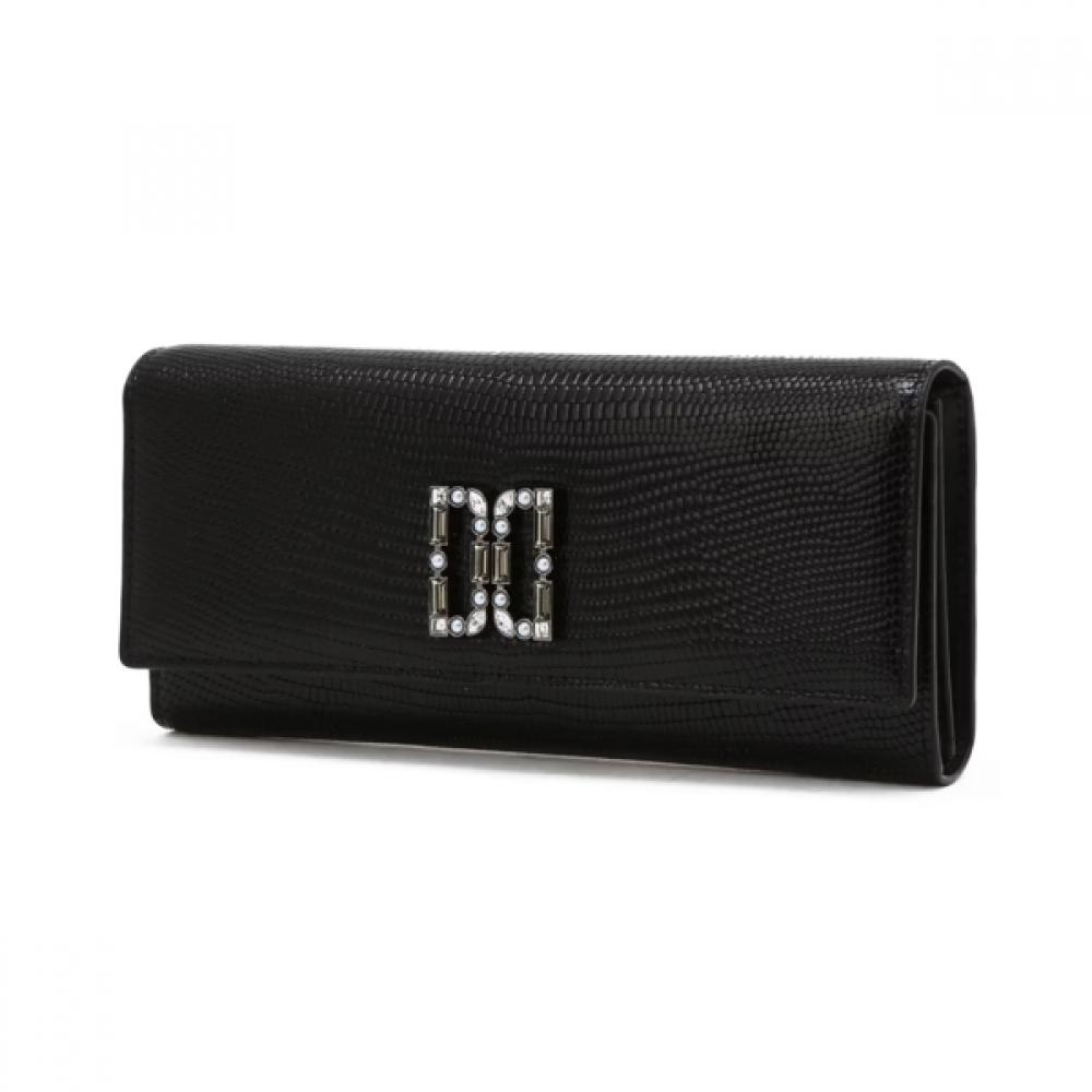 Daks Alexa Black Leather Premium Crystal Decoration Long Wallet Dcwa6f290bk