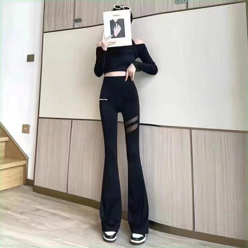 2025 Slim Fit Mesh Micro-Flare Pants with Pocket & Tummy Control