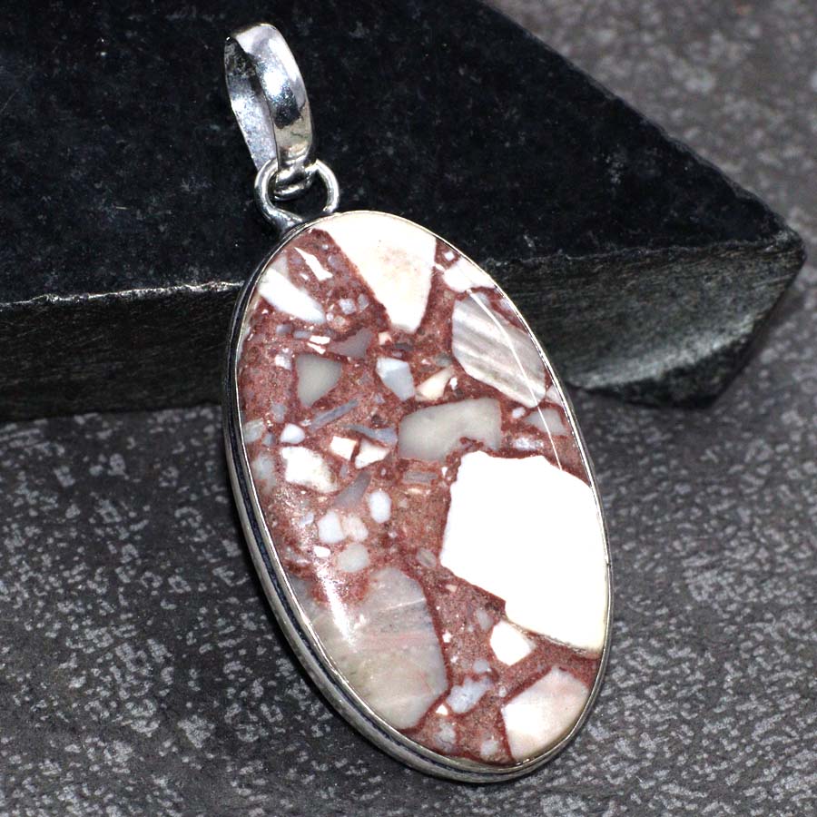 Marble Jasper 925 Silver Plated Handmade Pendant 2.1" Elegant Gift j3R05