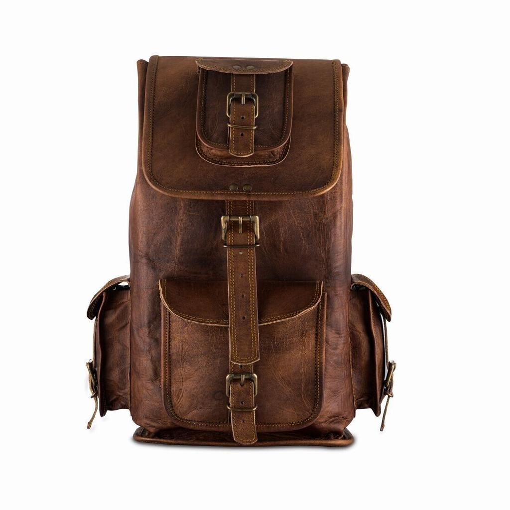 Винтажная коричневая кожаная сумка для ноутбука ручной работы, дорожный походный повседневный рюкзак, рюкзак