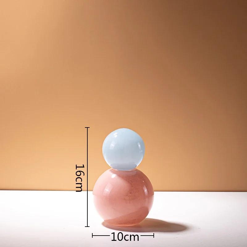 Colorful Glass Vase Flower Arrangement Vase Geometric Sphere with Lid Aromatherapy Bottle Glass Jar Desk Flower Ware Home Decor