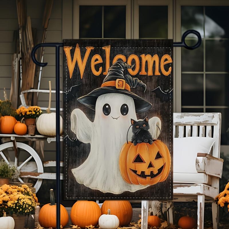 1pc Double-Sided Halloween Garden Flag - Party -  Easy Hang with Hooks - Spooky Halloween Decor, Festive Porch Display