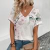 Summer New 3D Printe T-shirt Women's V-neck Top Summer Daily  Short-sleeved White Comfortable Street T-shirt
