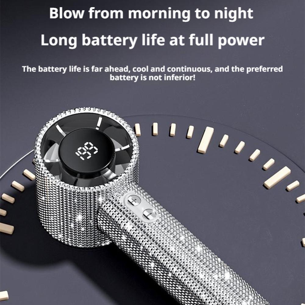 Full Diamond Luxury Craftsmanship Mini Fan Portable Handheld Turbo Fan 199 Gear Wind Long Battery Life With Digital Display