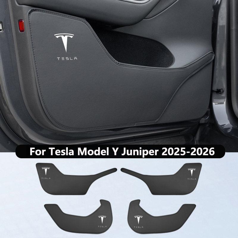 AMJ1 Car Door Anti-Kick Pads For Tesla Model Y Juniper / 3 Highland Leather Side Door Panel Protector Anti-Dirty Pad Car Decoration