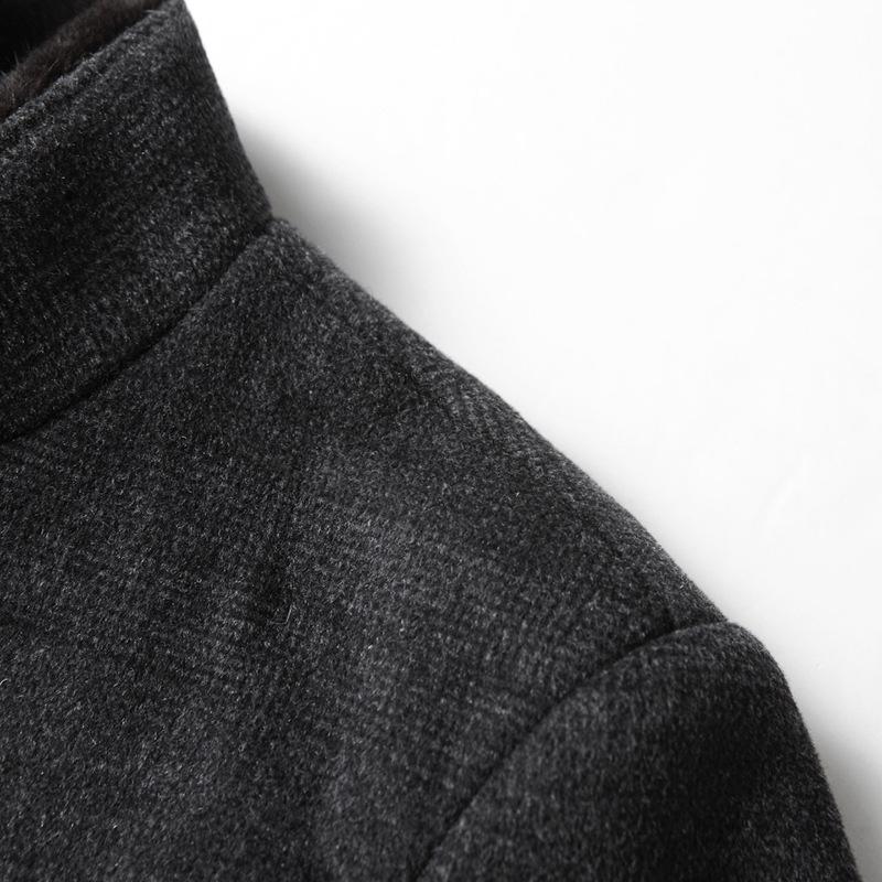 Мужское пальто осенне-зимнее из норковой шерсти с воротником-стойкой, двухстороннее, для среднего возраста, с пуховой подкладкой, теплая шерстяная куртка