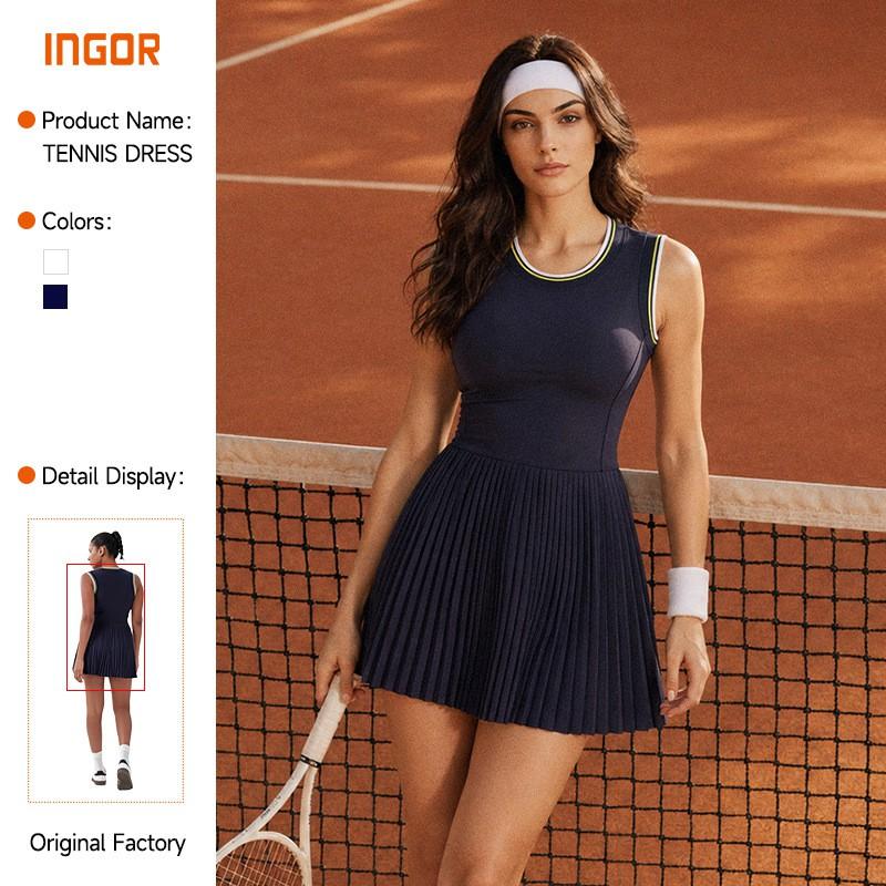 Womens Athletic Tennis Dress With Built-in Shorts Breathable Yoga Skirt Golf Running Fitness