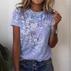 Летний топ с круглым вырезом и 3D-цветочным принтом, модные повседневные женские футболки с короткими рукавами