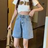 Джинсовые шорты с высокой талией, женские летние тонкие прямые брюки-квотербеки, свободные утягивающие брюки с широкими штанинами