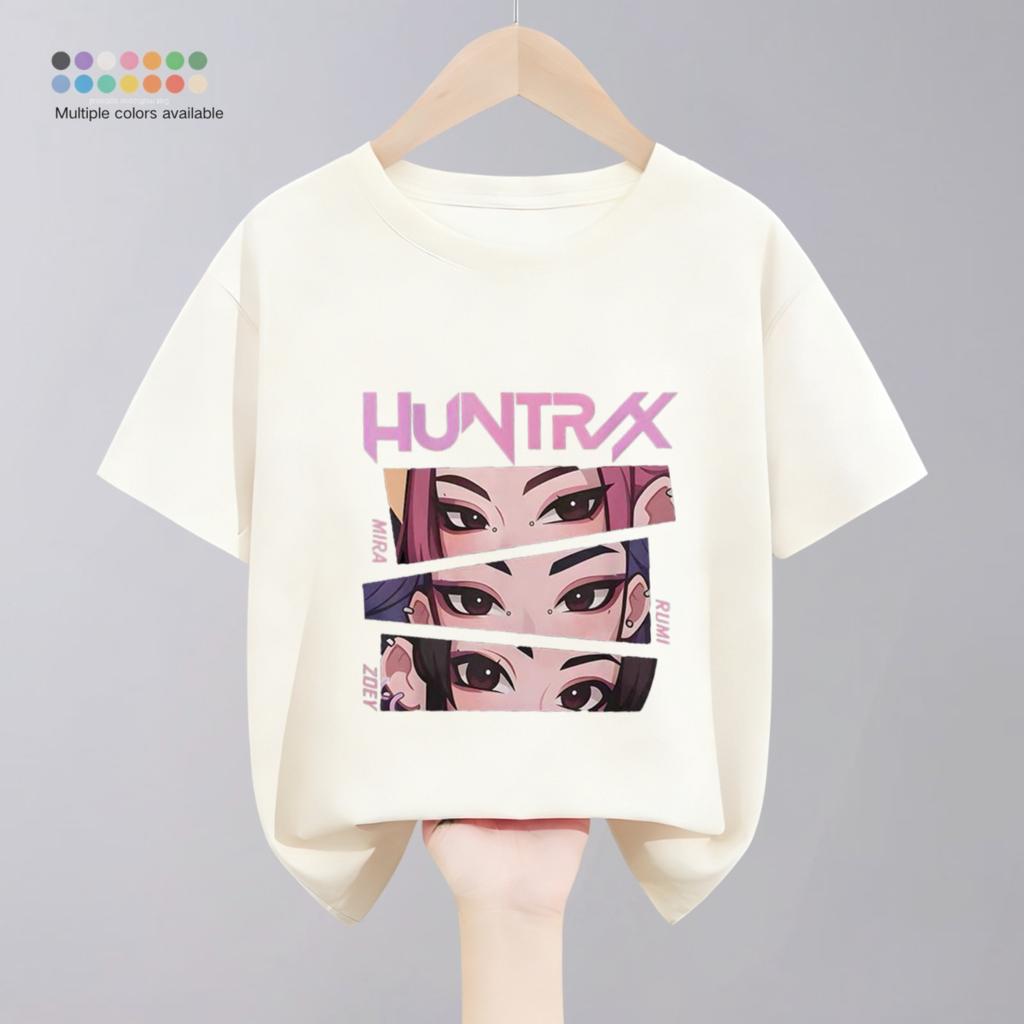 Летняя новая модная детская футболка с принтом мультяшной группы Hunter для девочек, короткий рукав, круглый вырез