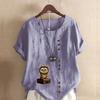 Women's Fashion Owl Prined Short Sleeve T-shirt Loose Cotton Shirt Casual Loose Summer Blouse Plus Size Tops
